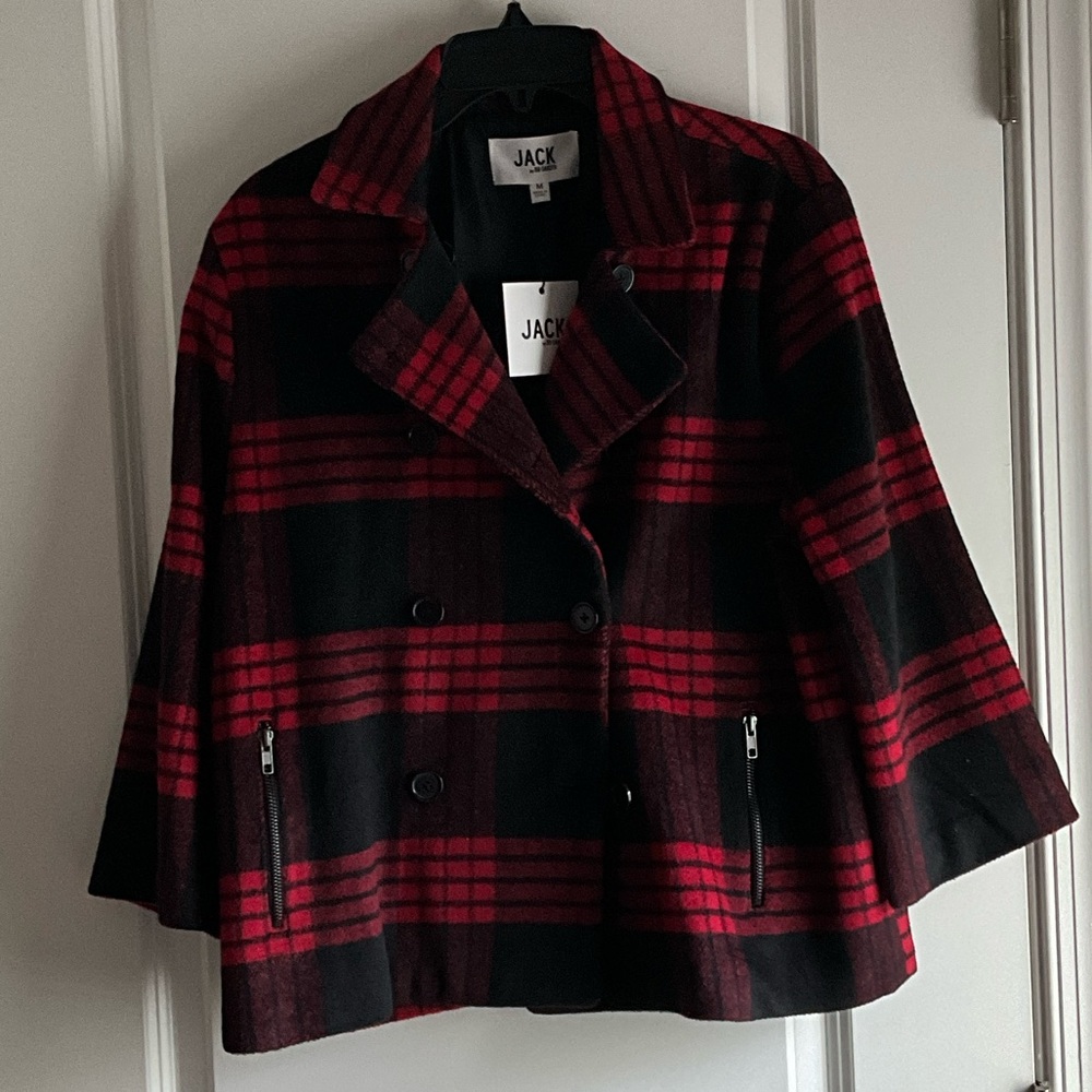 Jack by BB Dakota Women's Plaid Pea Coat in Red and Black